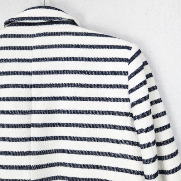 Ann Taylor LOFT Jacket Womens 14 White Navy Blue Striped Nautical Blazer Career - Picture 10 of 11
